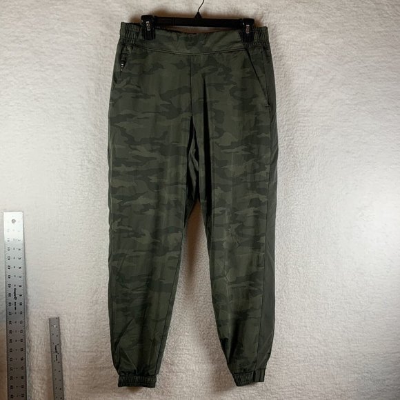 Athleta Jogger Pants Women's 12 Green Camouflage Brooklyn‎ Textured Lined 7872 - Picture 1 of 9